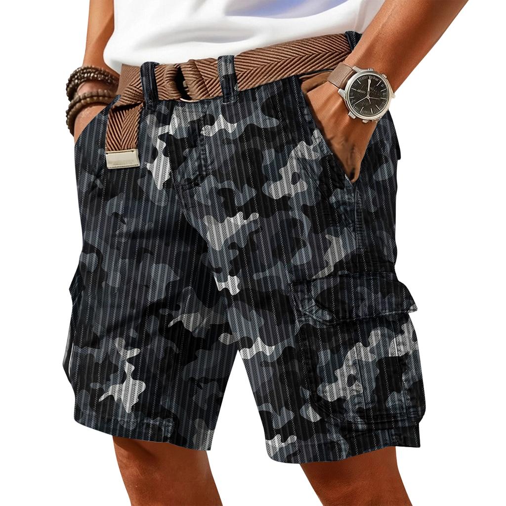 Men's casual trend camouflage print shorts - Men's multi-pocket workwear sports shorts
