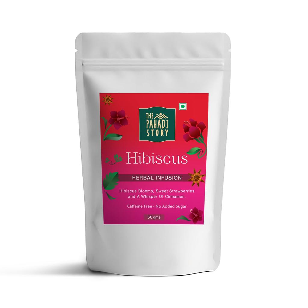 The Pahadi Story Hibiscus Herbal Tea - 50g | 100% Natural, Caffeine-Free with Hibiscus Tea Leaves | Rich In Antioxidants for Skin & Gut Health |