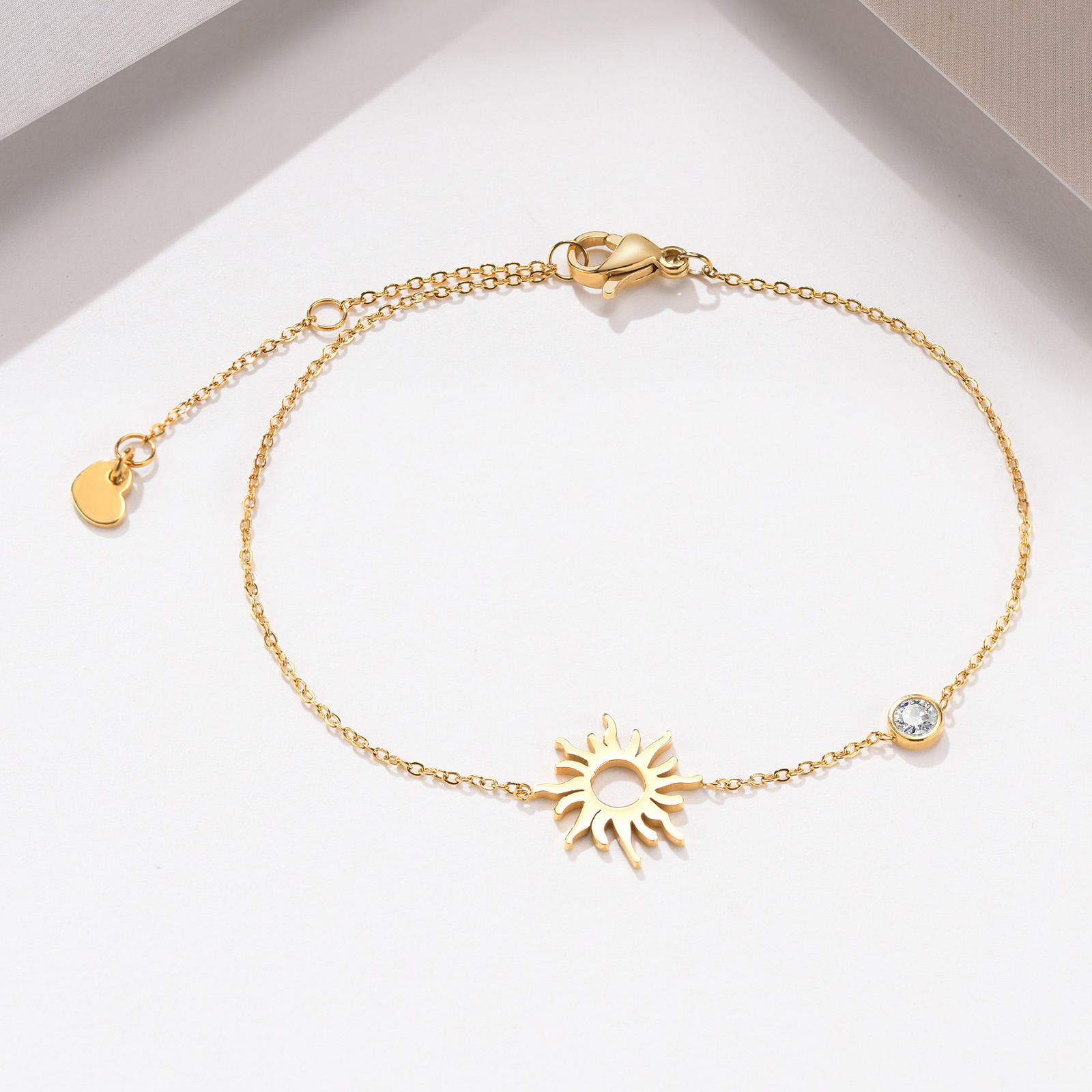 

Women Chain Bracelets, Sun Moon Star Heart Geometric Triangle Charms Bracelet, Adjustable Gold Color Stainless Steel Jewelry