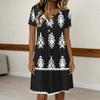 Damska Modna Retro Sukienka Casual z Nadrukiem, Okrągłym Dekoltem, Krótkim Rękawem i Guzikami