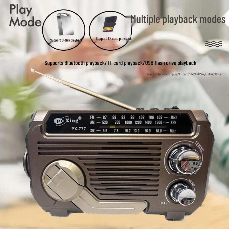 Elderly-Friendly Multi-Band Radio & Bluetooth MP3 Player with Hand-Crank