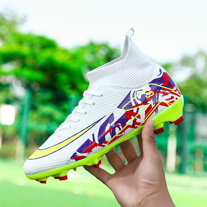 High-top football shoes fly-woven seamless AG nails artificial grass boys and girls adolescent students training shoes