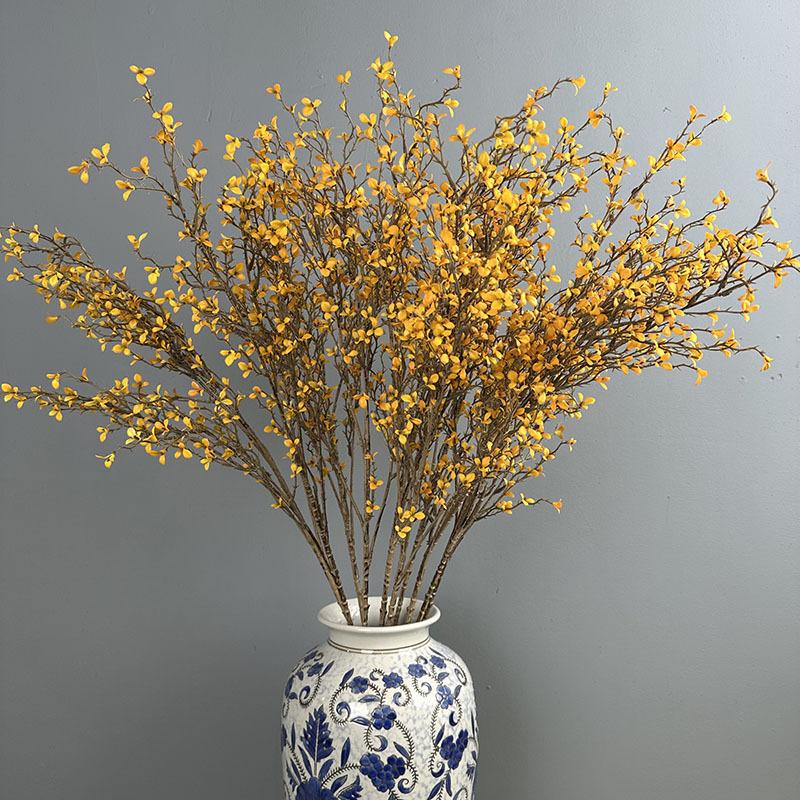 6pcs Simulation Plants Plastic 5-Forks Freesia Branch Hotel Decorative Artificial Winter Jasmine Green Plant Hall Decoration