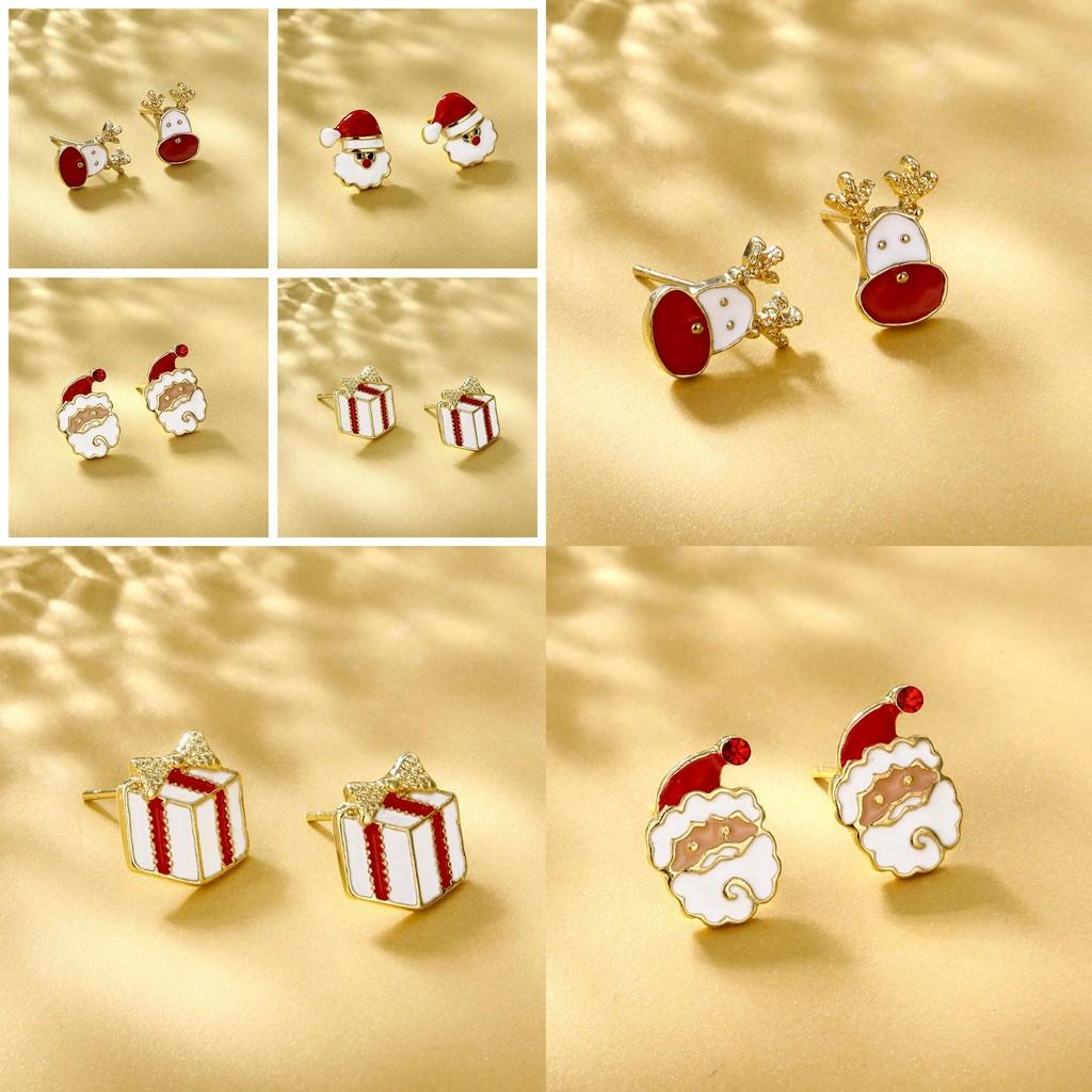 Festive Christmas Cartoon Alloy Earrings Charming Santa And Reindeer Design