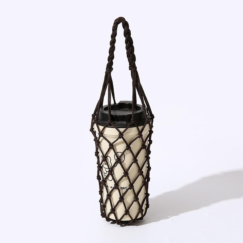 Portable Hand Woven Mesh Bag Hollow Out Handheld Coffee Bag Reusable Water Cup Bag