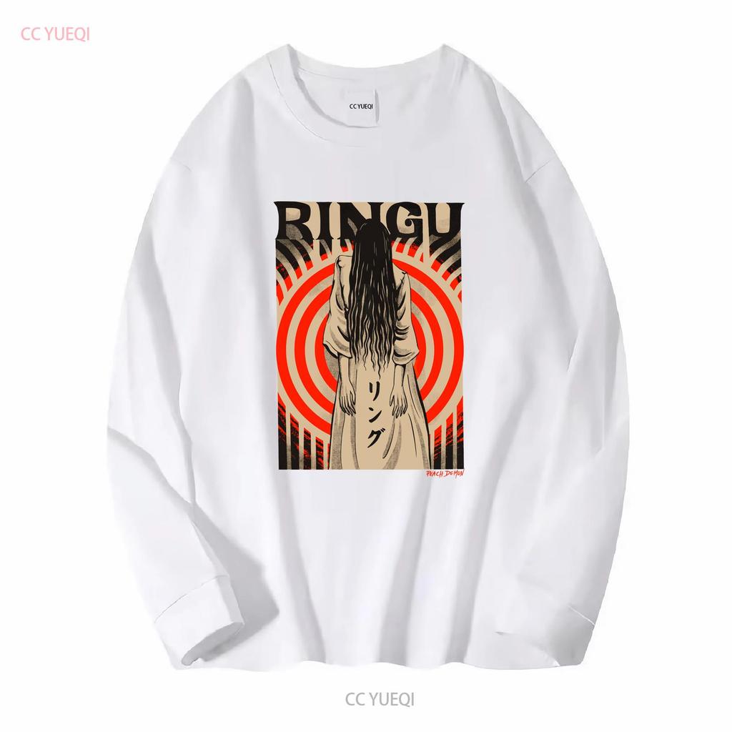 PREMIUM QUALITÄT Ringu Der Ring Sadako Samara Illustriertes T-Shirt Lang- oder Kurzarm Vintage Gewaschen Leicht Vielseitig Unisex