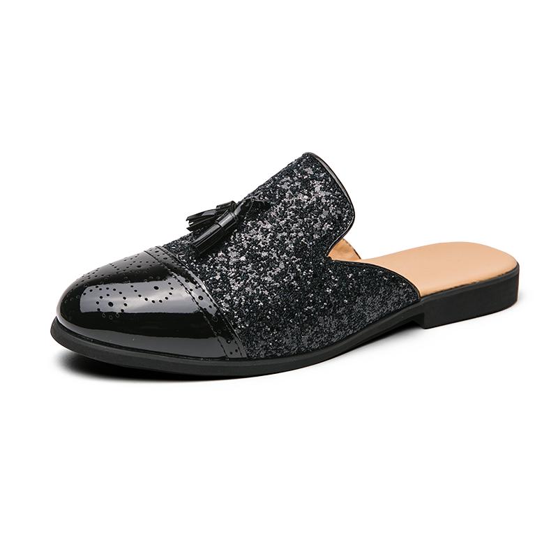 Summer Half Shoes for Men Black Loafers Slippers Patent Leather Casual Driving Shoes Loafer Lightweight Flats Sandals Big Size47