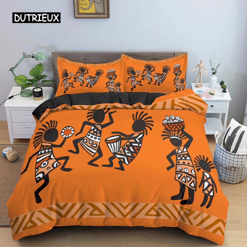 

Древний Египет Пододеяльник Комплект постельного белья с египетскими символами Винтажная Пирамида Фараона Бохо Племенной Полиэстеровый пододеяльник 2/3 шт Queen EU single(135x200cm)