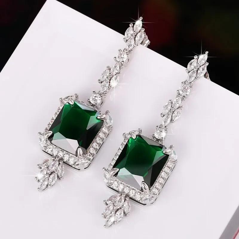 New Popular Women'S Pendant Emerald Earrings Retro Party Accessories With Bright Green Zirconia Elegant  Jewelry Gifts