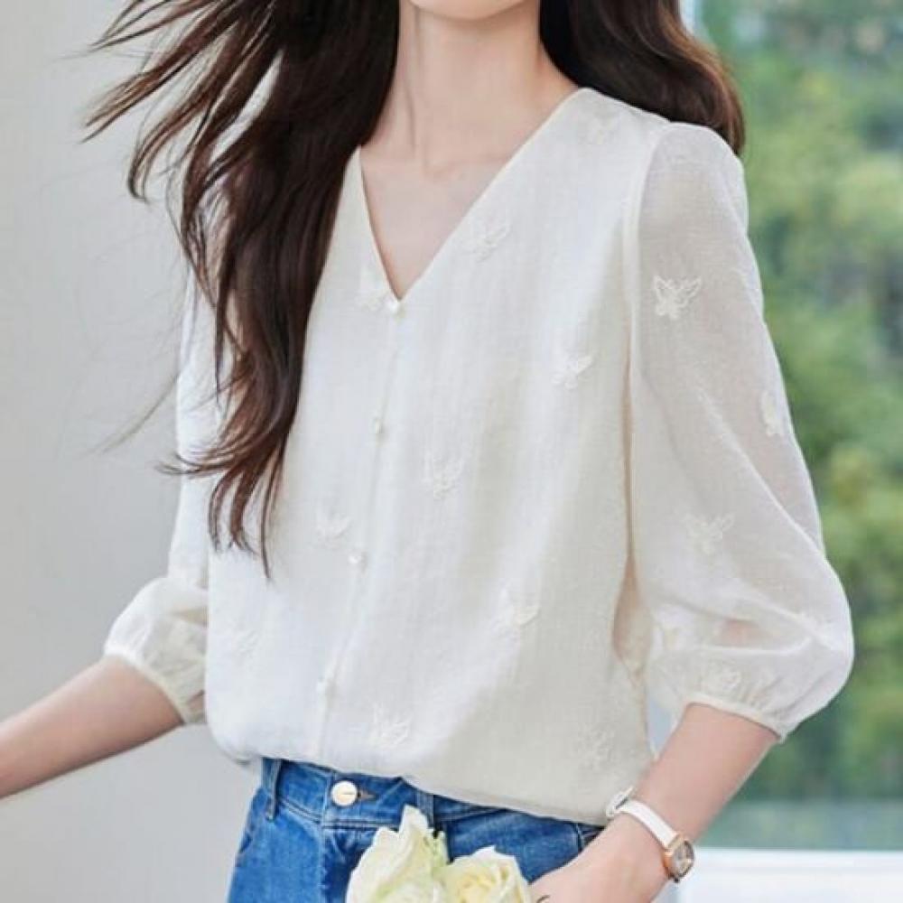 NaVaVa Women Sheer 5 SleeVe V Neck Blouse Nb2830