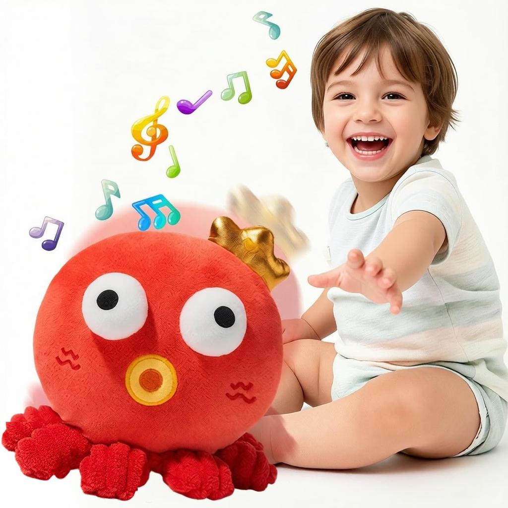 TENGEE Crab and Octopus Toy for 3-Year-Olds, with Voice Recording and Music Playback, Promotes Talking, Soft Fabric, Celebration, Birthday, Christmas