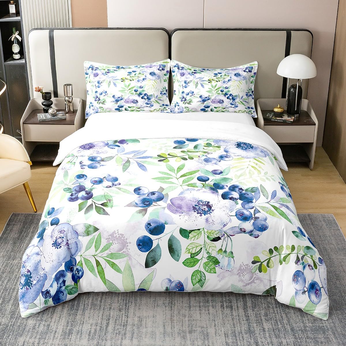 

Blueberries Duvet Cover Sets Queen King Lightweight Quilt Covers Bedroom Decor Farmhouse Summer Fruits Bedspread Covers No Quilt EU Single(135x200cm)