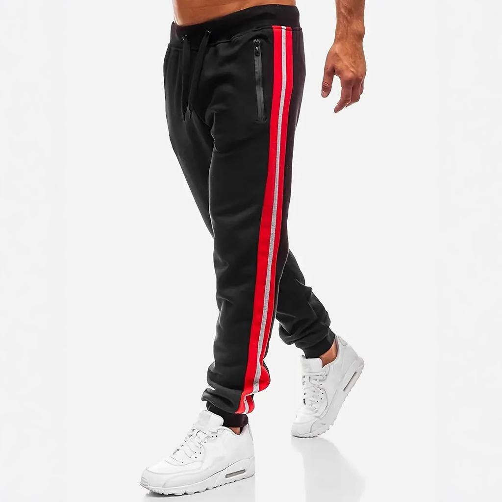 Men's Sports Trousers Zip Pockets Side-seamed Design Mid-rise Loose-fit Sports Trousers