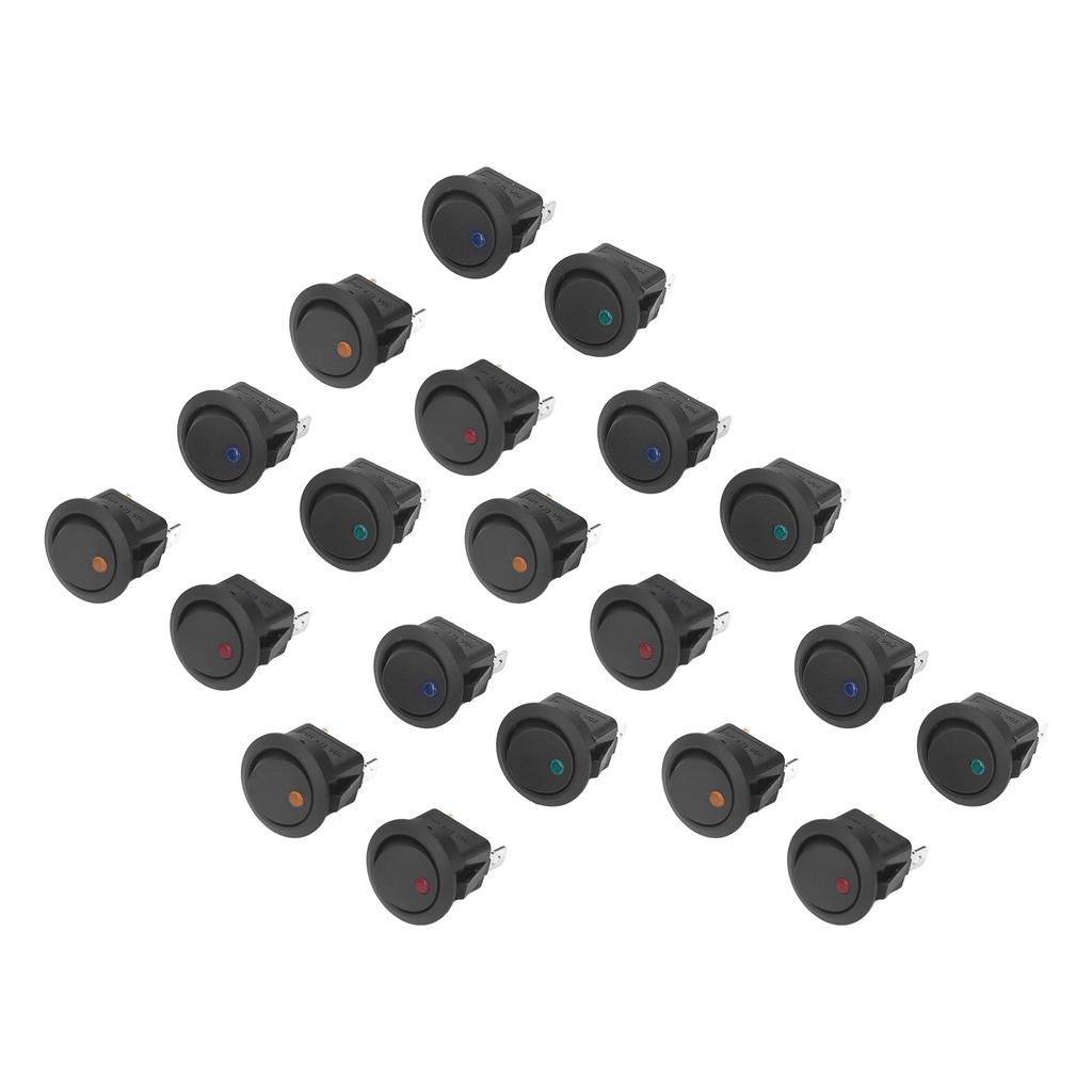 20Pcs 12V Round Rocker Switch LED Light 3 Pin 2 Level Toggle SPST Blue Green Yellow Red KCD1