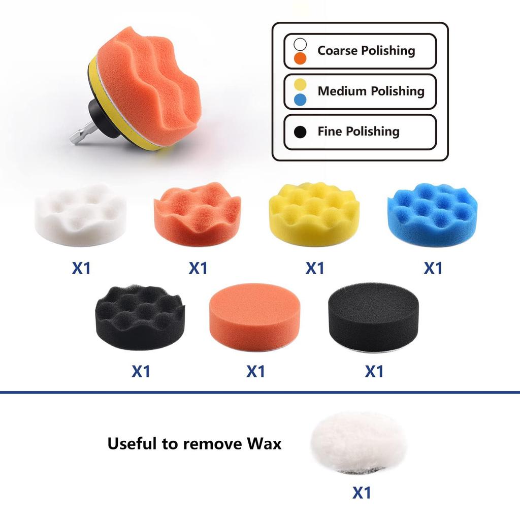 98Pack 3 Inch Car Buffer Polisher Kit with 5/16" & 1/4" Shanks for Sanding, Polishing, Waxing, Sealing Glaze,Sanding Pads Includes P1000-3000 for