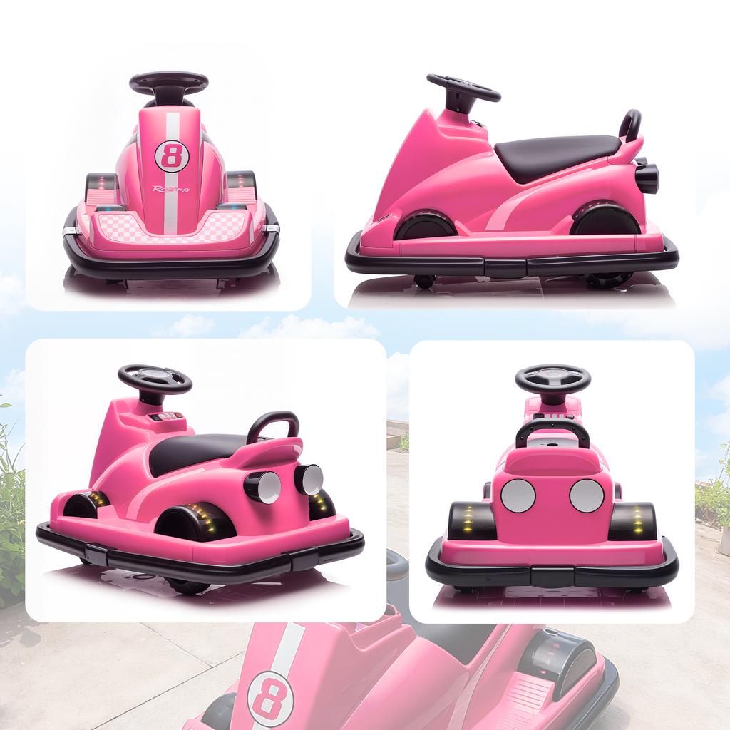 Bumper Car for Kids, 360-Degree Rotatable, Steering Wheel, LED Lights, Music Function, 3-8 Years, Pink