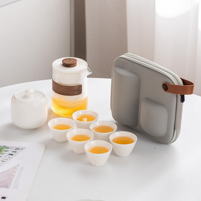 Yuanshan suet jade porcelain travel tea set outdoor set high-end celebration commemorative business souvenir gift box gift bag