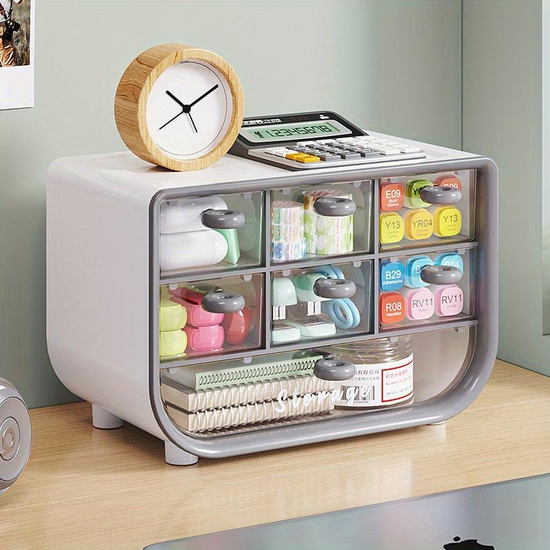 7-Compartment Desk Organizer,Dustproof Plastic Storage Box with Drawers for Stationery, Cosmetics & Jewelry for Office & Dorm Room,Home Organization