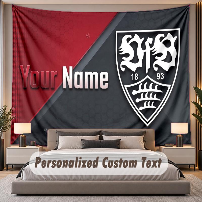 Benutzerdefinierter Name Text Wandteppich VfB Stuttgart FC Personalisierter Polyester Wandteppich Für Schlafzimmer Und Zimmer