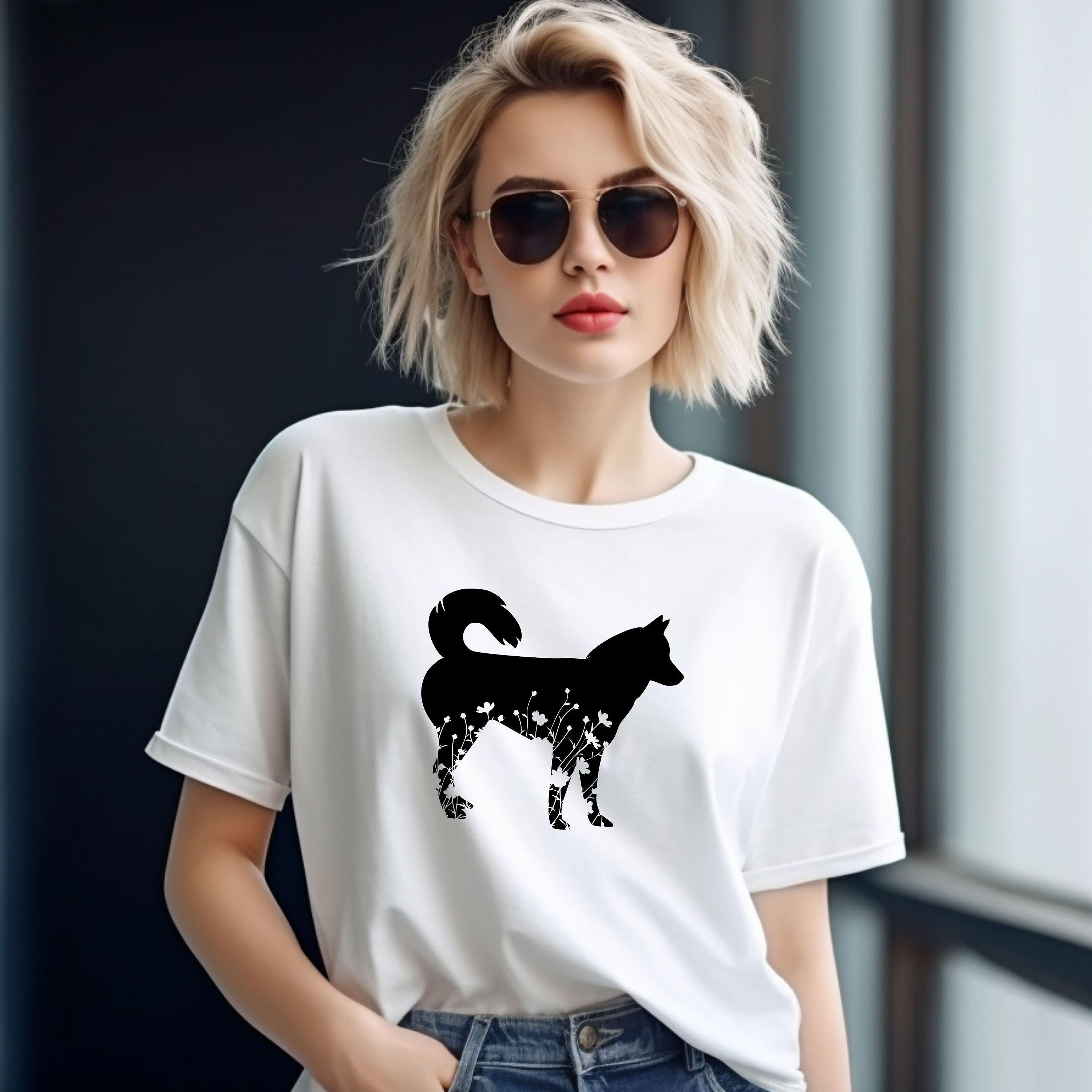 Floral Siberian Husky Tops Animal Lover Women T Shirts S белый