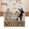 Farmhouse Table Runner Linen Christmas Runner, Winter Reindeer Santa Seasonal Home Decorations Prints, Tabletop Overlay for Holiday Dining Decor