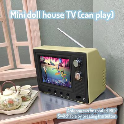 1:12 Dollhouse Miniaturowy telewizor Odtwarzalny wideo Mini model telewizora Salon Sprzęty domowe Dekoracja Zabawka Dom dla lalek Akcesoria