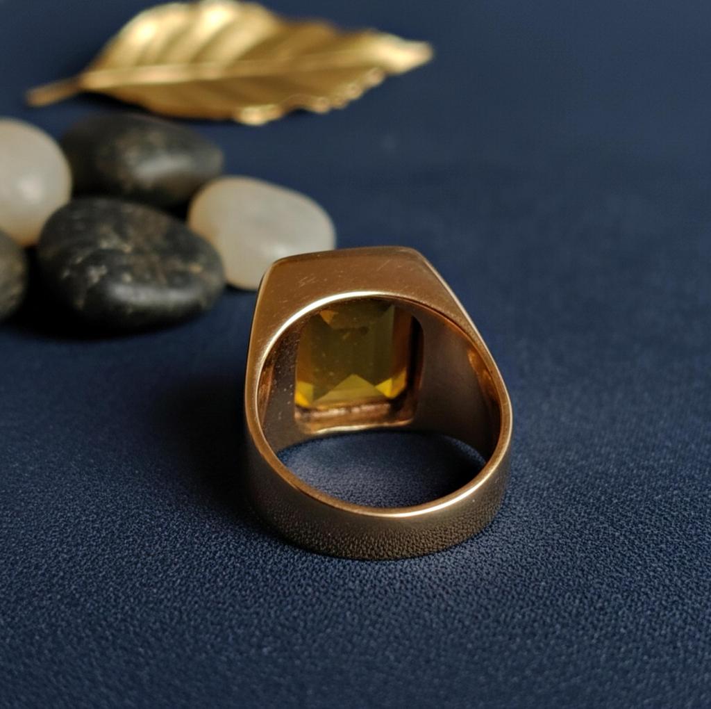 Bague Homme Citrine Dorée 14 Carats - Or Jaune 14K - 2,62 Ct (Neuve, Sans Boîte)