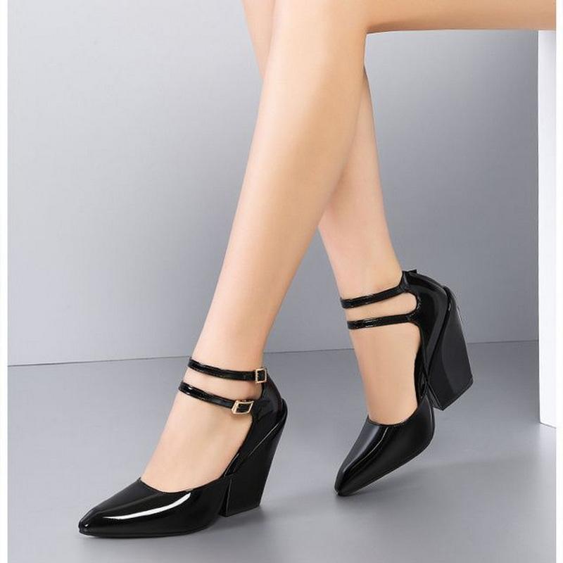 

FHC 2024 Spring Leather Wedges High Heels,Women Pumps,Sexy Shallow Mary Shoes,11cm,Ankle Buckles Straps,Red,Black,White,Dropship 35 чёрный