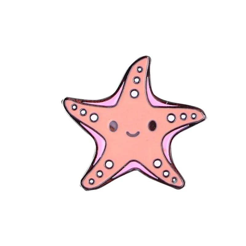 3pcs Cute Cartoon Chibi-Style Marine Creature Metal Pins: Seahorse, Shark, Jellyfish, Starfish Bag Accessories & Brooches