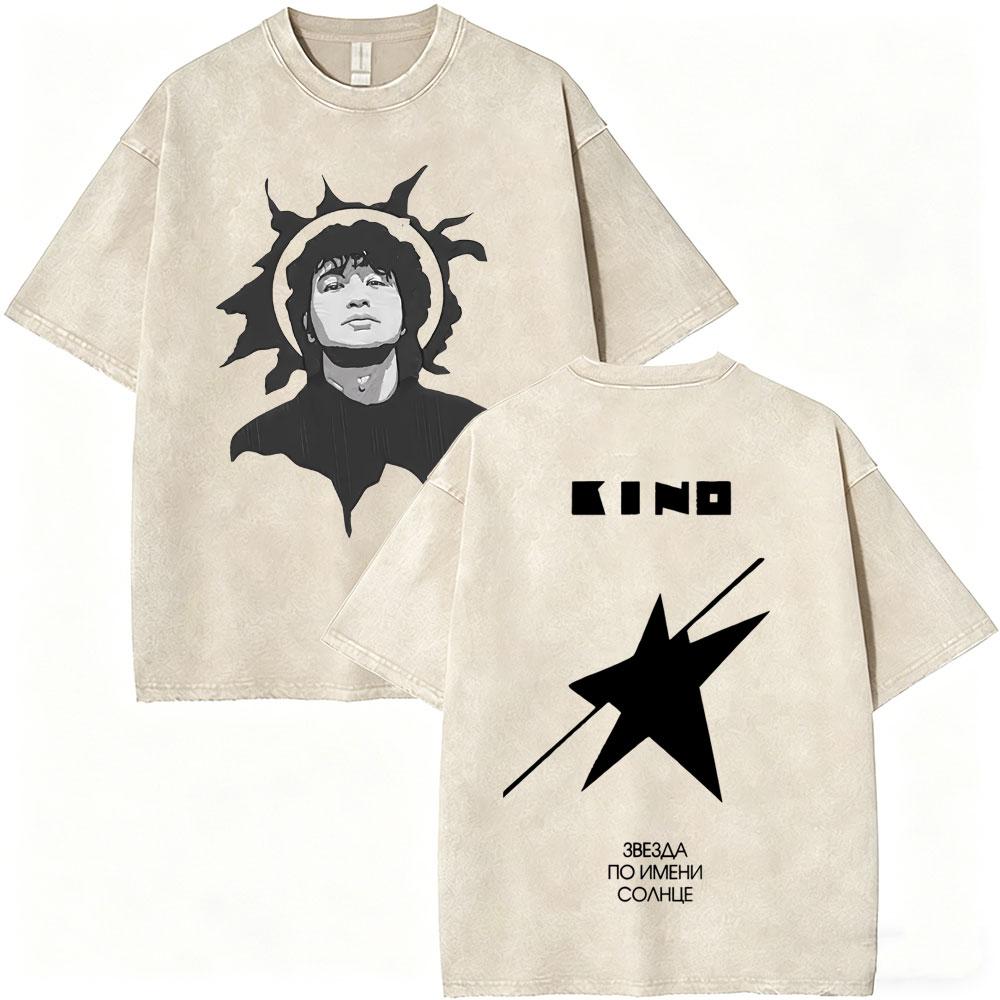 Legendary Russia Rock Band Kino Viktor Tsoi A Star Named Sun Washed Vintage Tshirt Men Women Gothic Retro Oversized T Shirts