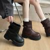 2025 Autumn and Winter New Niche Retro Thick-soled Pleated Trouser Tube Boots Heightened Short Boots Versatile Casual Martin Boots