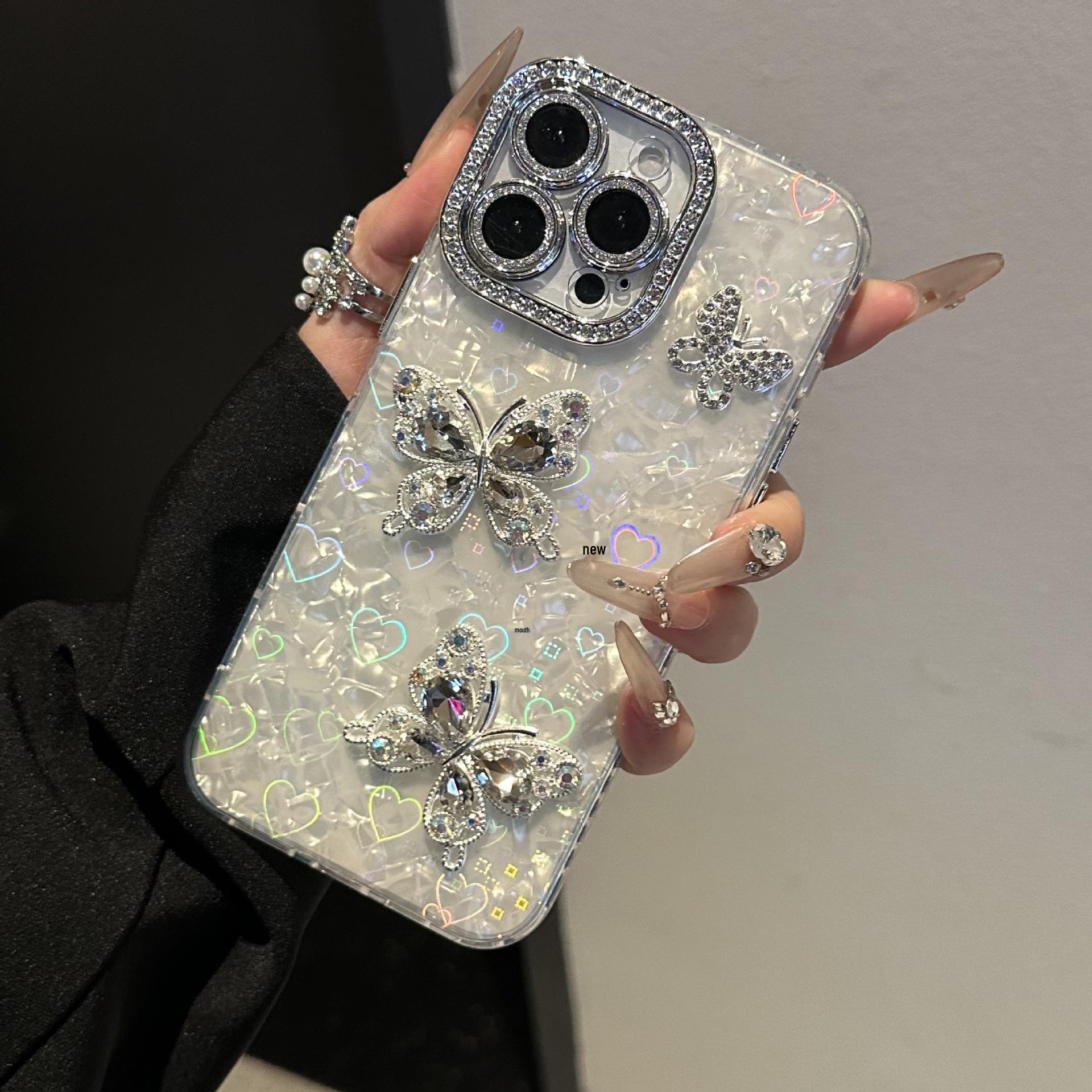 

Heart & Butterfly Diamond Phone Case for iPhone 15/12/17 Pro Max 14