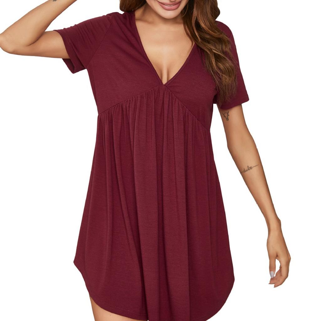 Summer Women's Dress Casual Home V-neck Short Sleeved Pajama Dress for Women