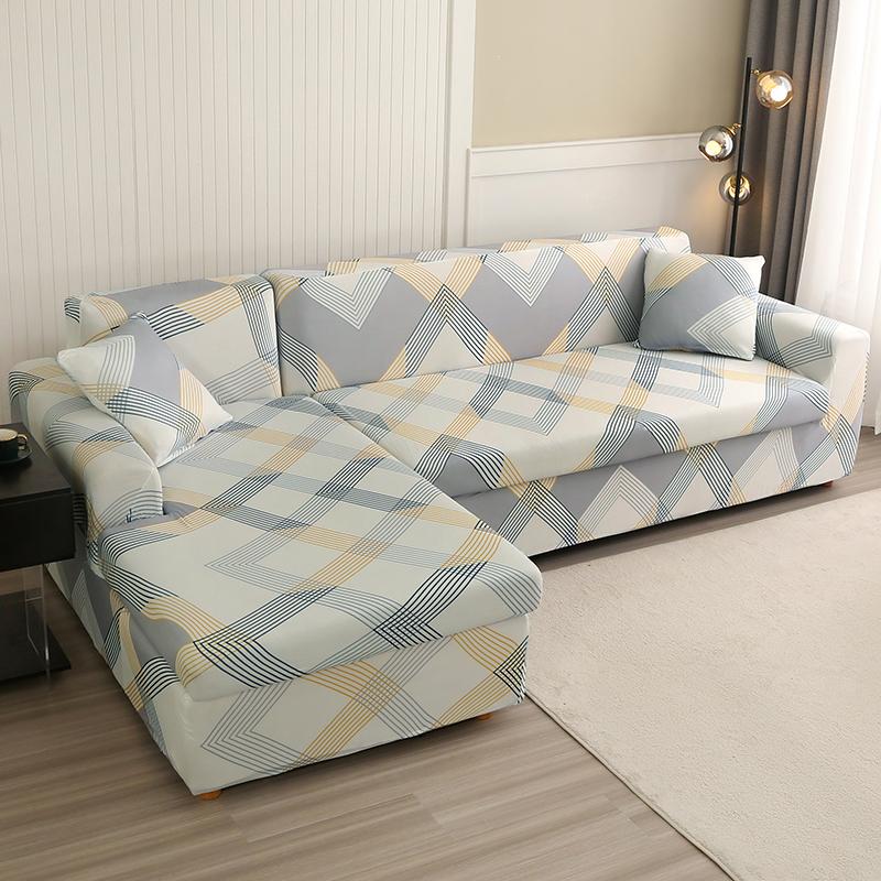 Stretch Sofa Überwurf Sofabezug Spandex Rutschfest, mit elastischem Saum für L-Form Ecksofas, Ideal für Kinder und Haustiere