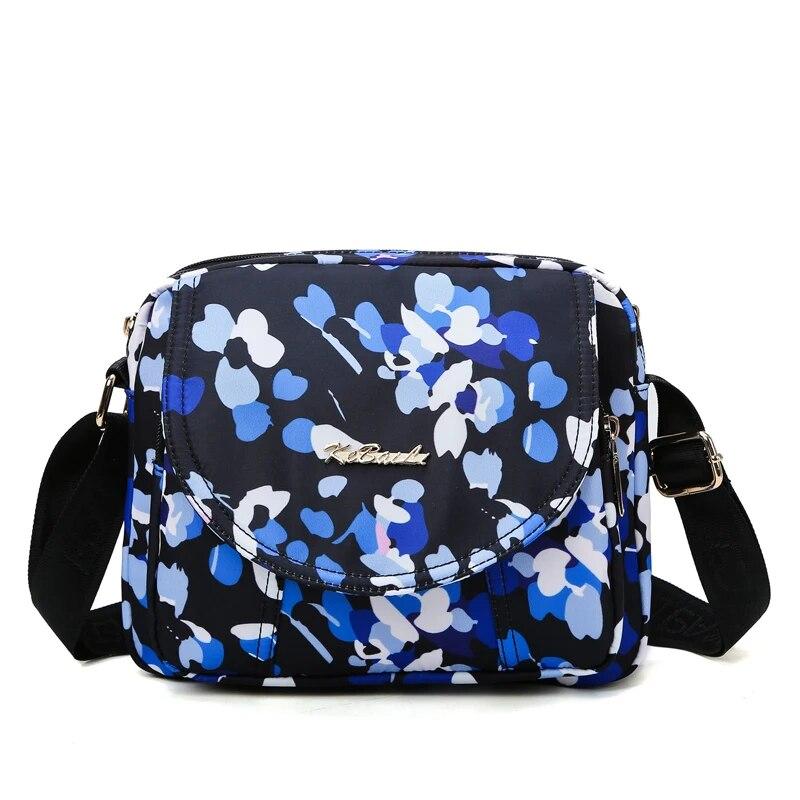 Borsa Donna In Nylon Stampato Floreale | Tracolla Regolabile, Crossbody Leggera Per Shopping E Viaggio, Blu