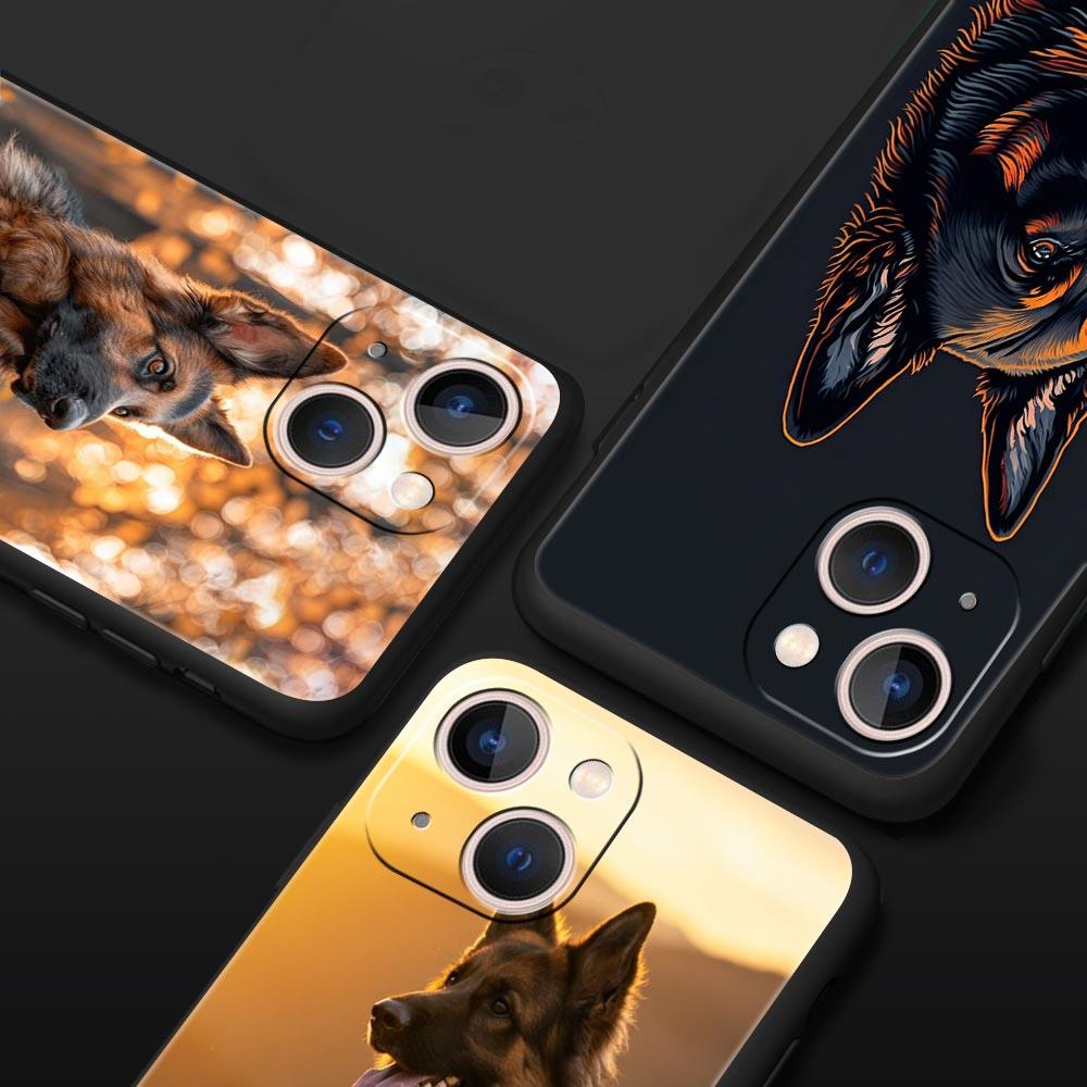 German Shepherd Dog Cartoon Phone Case For iPhone 17 16E 15 16 14 13 12 11 Pro Max 7 8 Plus Soft TPU Back Cover