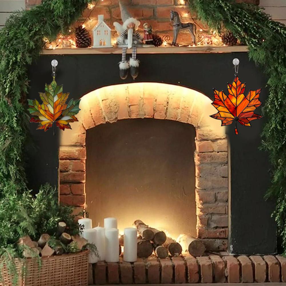 Maple Leaf Suncatcher for Window, Acrylic Maple Leaves Hanging Ornament Fall Leaf Decor for Thanksgiving Autumn Party Supplies