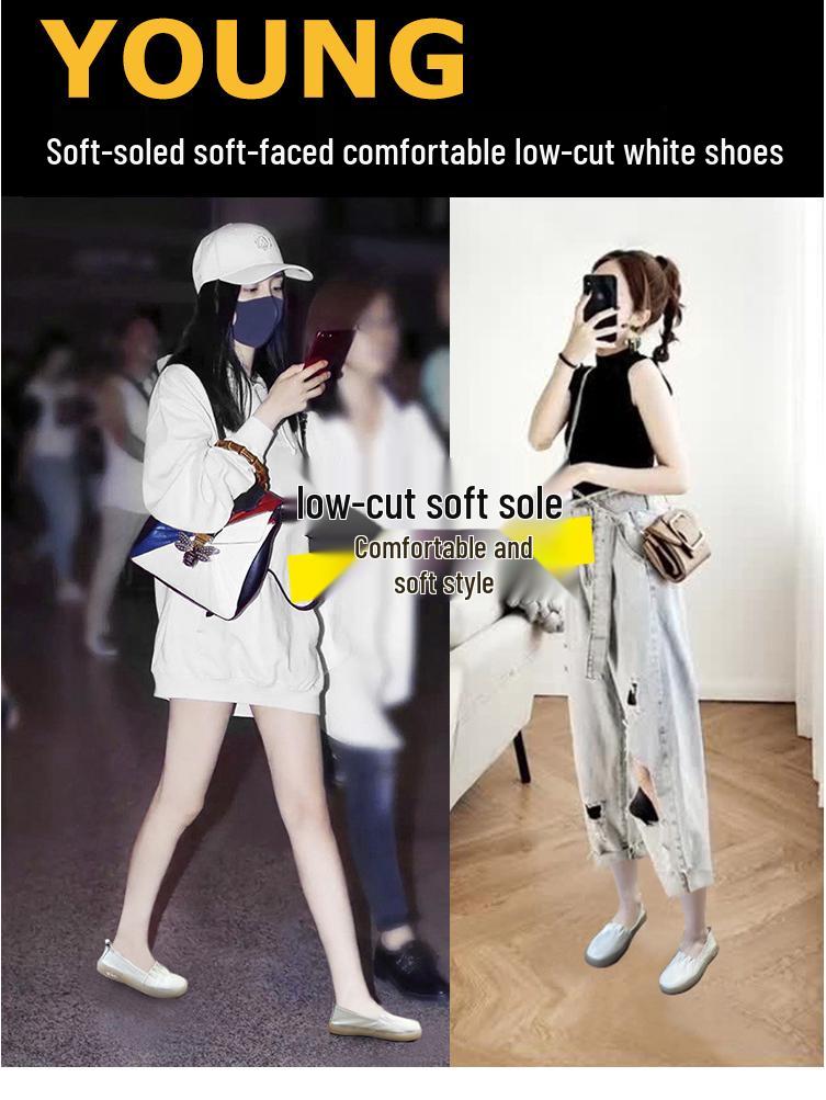 Mocasini de damă din piele naturală cu talpă moale: Pantofi albi slip-on cu tăietură joasă pentru asistente medicale și femei însărcinate (2025 stil nou)