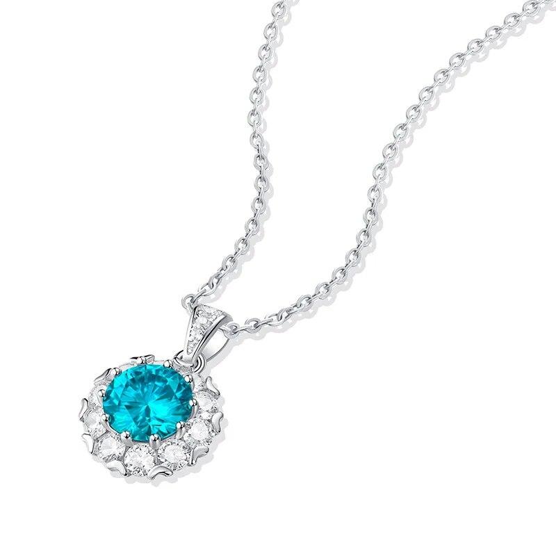D Color 3 Carat Blue Moissanite Necklace Pendant for Women Fine Lab Diamond Gemstone S925 Pure Silver Neck Chain Jewelry