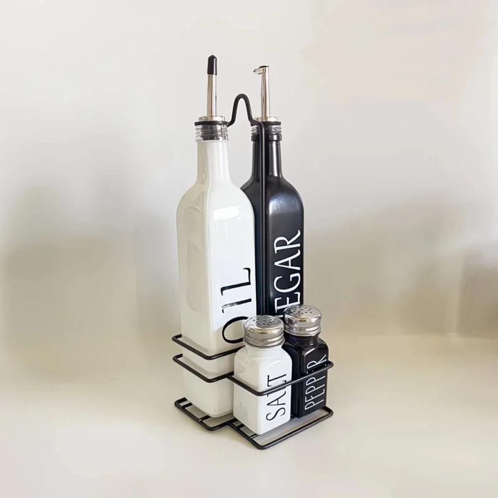 Nordic INS Style Black and White Oil & Vinegar Bottle Set – Minimalist Kitchen Seasoning Jars