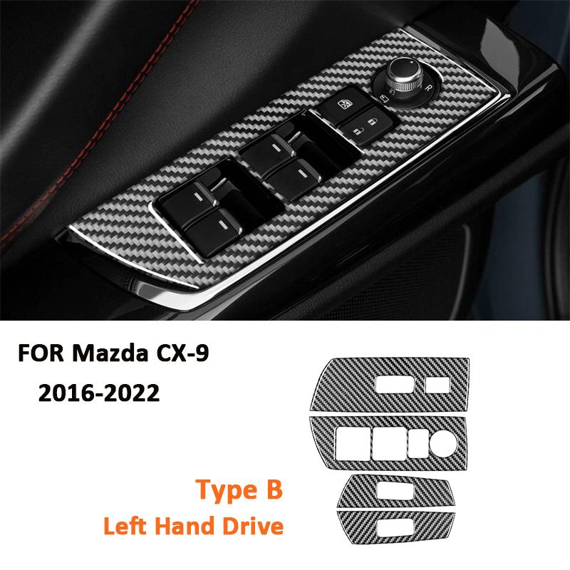 For Mazda CX-9 2016- Carbon Fiber 4PCS Car Power Window Lifter Switch Panel Trim Frame Decoration Sticker Interior Parts