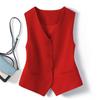 Damen Ärmellose Anzugweste Slim Fit Einreiher Businessweste V-Ausschnitt Elegante Weste Offen vorne Arbeitsblazer mit Taschen