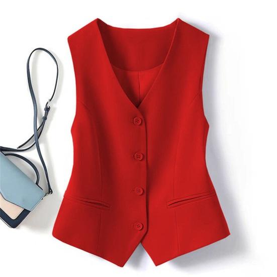 Damen Ärmellose Anzugweste Slim Fit Einreiher Businessweste V-Ausschnitt Elegante Weste Offen vorne Arbeitsblazer mit Taschen