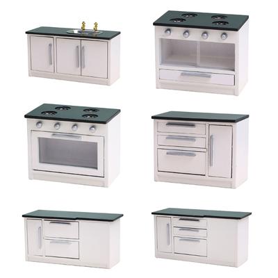1:12 Miniature Houses Furniture Kitchen Cabinet Sink Stove Wood Cupboard Handmade Dollhouse Accessories Decoration