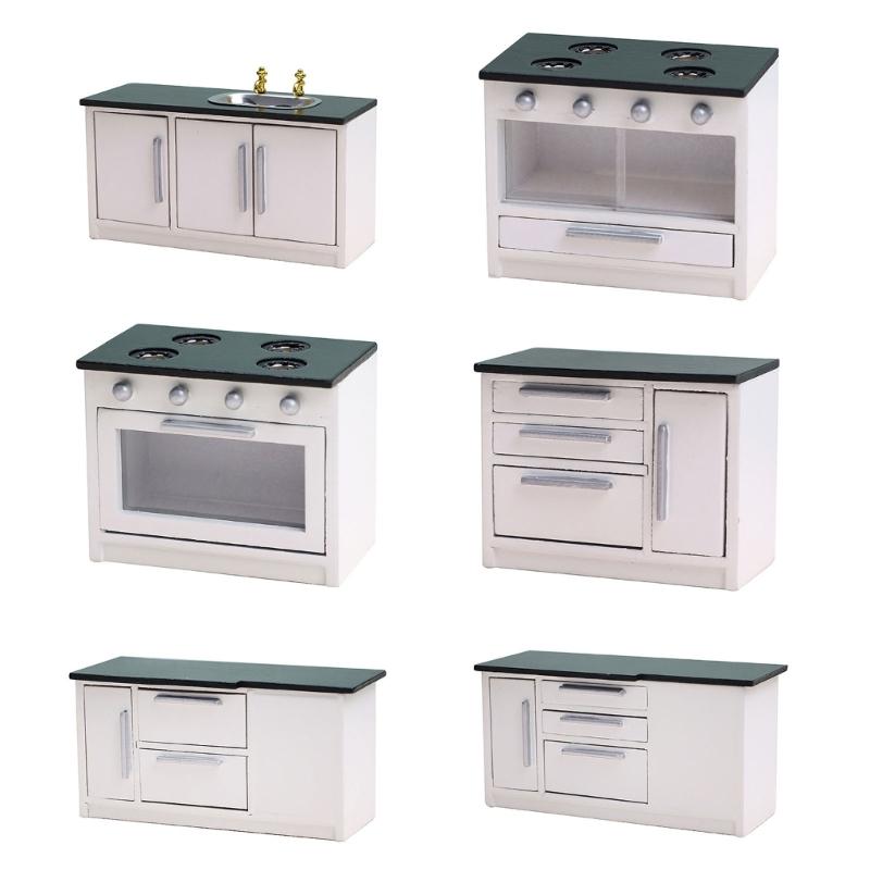 1:12 Scale Dollhouse Kitchen Cabinet DIY Miniature Dolls House Furniture Cupboard Crafts Sink Stove Accessory Toy