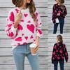 Womens Oversized Heart Knit Sweater Round Neck Long Sleeve Casual Street Style