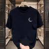 Mens American Style Heavyweight Cotton Loose Short Sleeve Cartoon Moon Print T Shirt