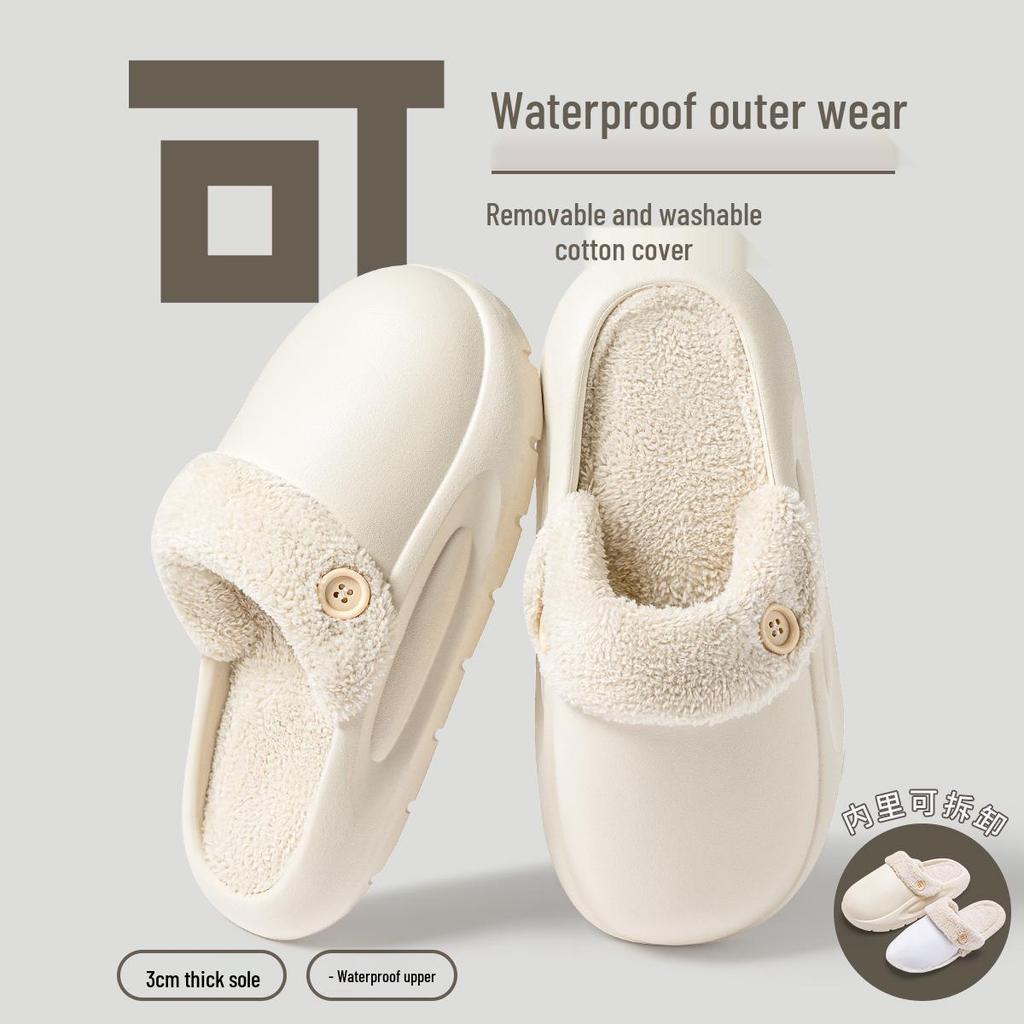 Waterproof Cotton Slippers: Non-Slip, Removable, Warm Indoor Footwear for Women and Men - New Autumn/Winter Style.