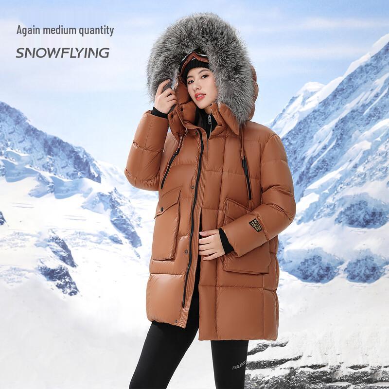 SNOWFLYING Women's Mid-Length Faux Fur Collar Goose Down Parka