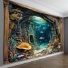 1 Vibrant 3D Underwater World Tapestry - Realistic Coral Reef & Marine Life Scene, Polyester Wall Hanging with Wooden Fr